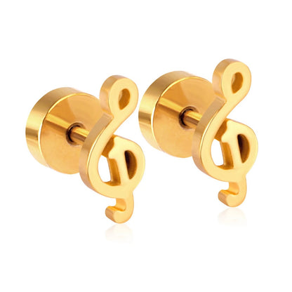 Screw Back Treble Clef Music Note Earrings - 18k Gold PVD Nickel Free