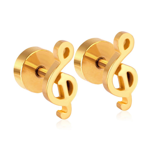Screw Back Treble Clef Music Note Earrings - 18k Gold PVD Nickel Free