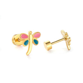 Screw Back, Dragonfly Earrings, PVD 18k Gold Nickel-Free