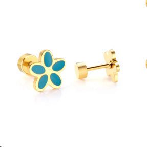 Screw Backs Flower Earrings, PVD 18k Gold Nickel-Free