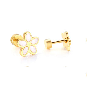 Screw Backs Flower Earrings, PVD 18k Gold Nickel-Free