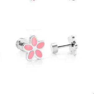 Screw Backs Flower Earrings, PVD 18k Gold Nickel-Free