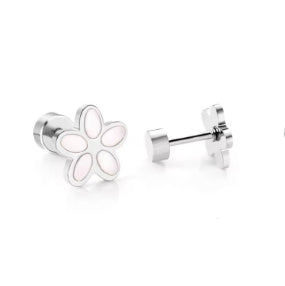 Screw Backs Flower Earrings, PVD 18k Gold Nickel-Free