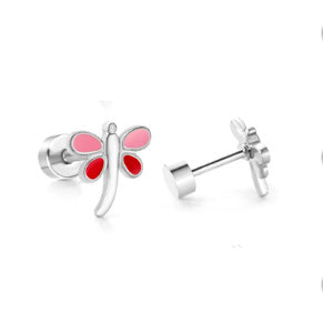 Screw Back, Dragonfly Earrings, PVD 18k Gold Nickel-Free