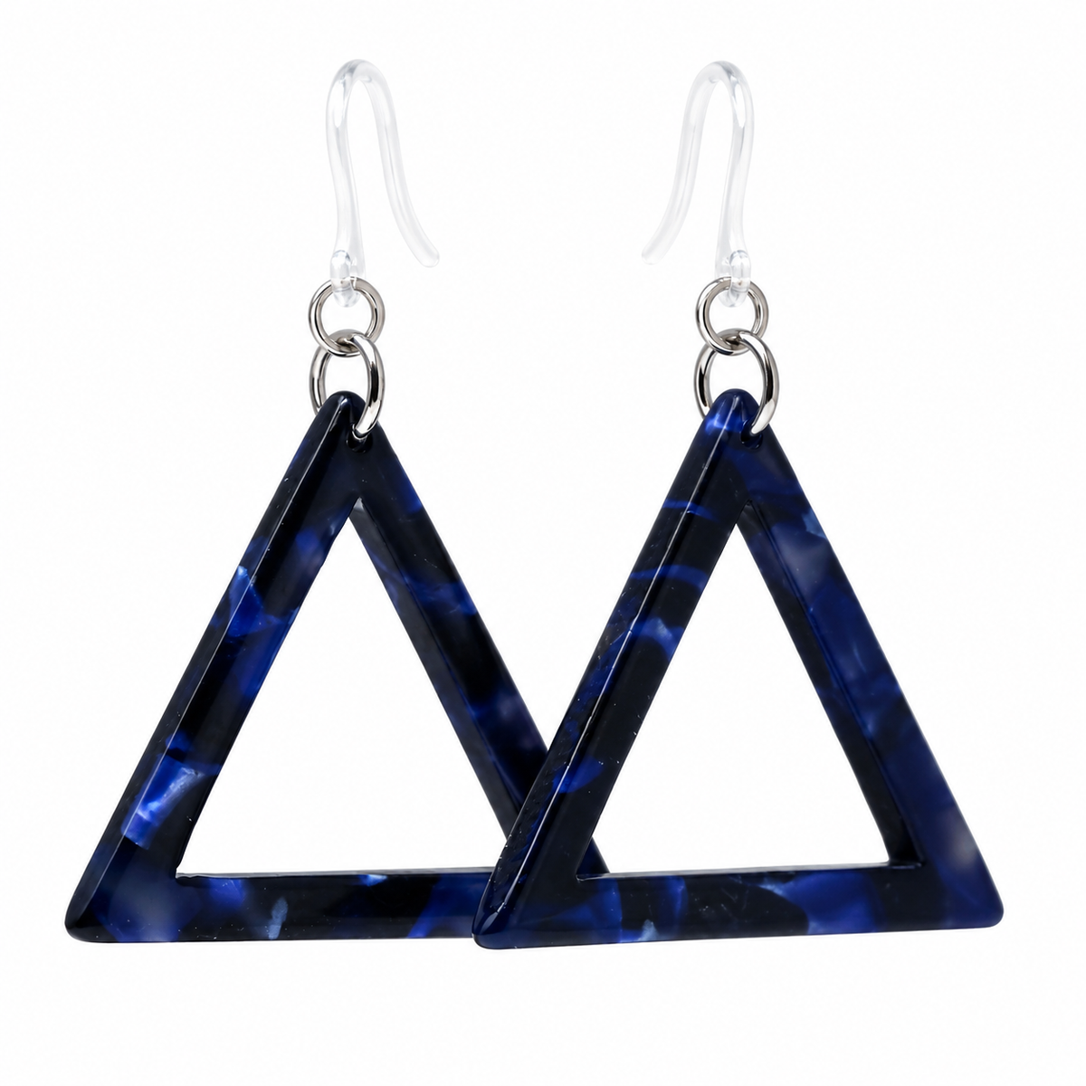 Triangle Acrylic Dangle Earrings, Navy Blue
