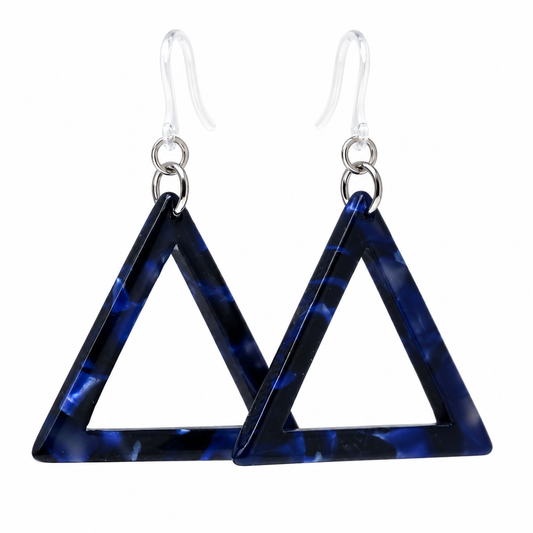 Triangle Acrylic Dangle Earrings, Navy Blue