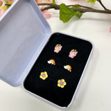 Rainbow Unicorn, Dainty Rainbow, Smiley Face Flower- Stud Earrings Gift Set