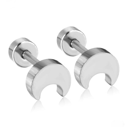Screw Backs Moon Earrings, PVD 18k Gold Nickel-Free