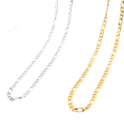 Figaro Necklace 18K Gold PVD Plated Stainless Steel, 3.0mm Wide, 17" Long