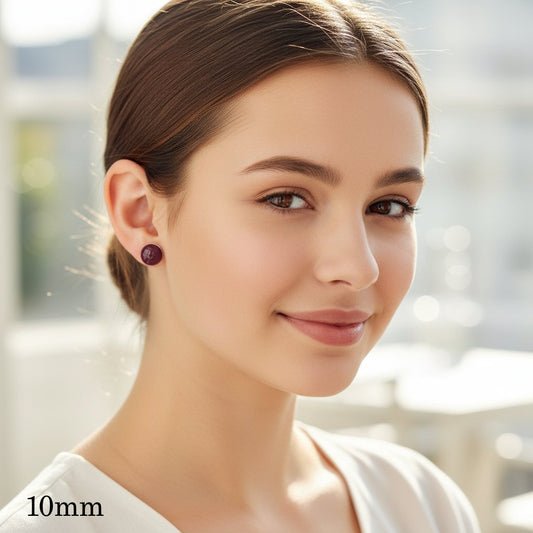 Red Agate Stone Stud Earrings, 10mm