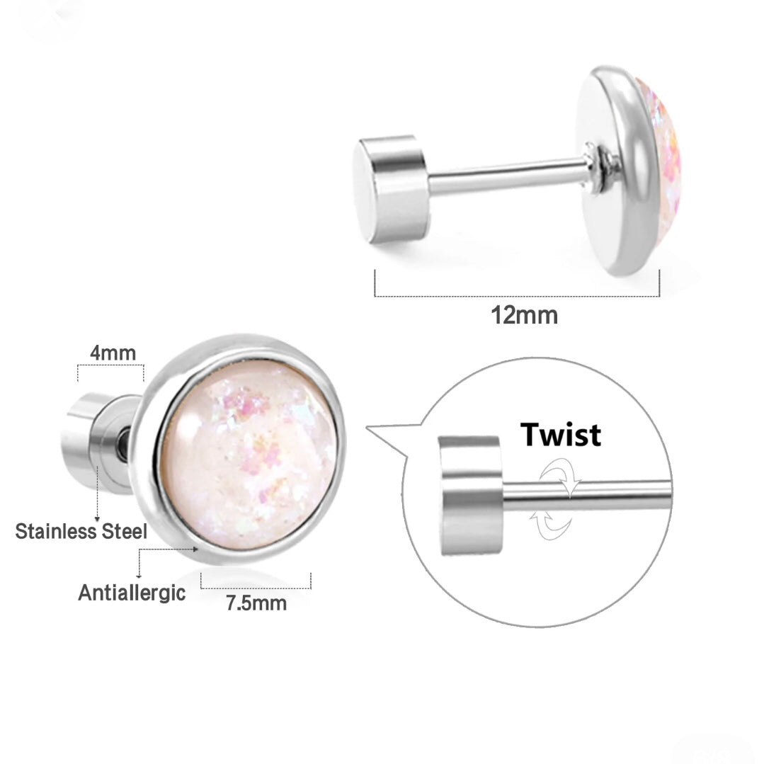 opalescent cabochon screw back earrings  details