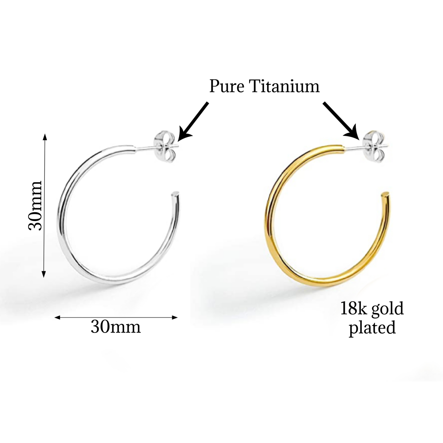 Boucles d'oreilles créoles en titane pur de 30 mm