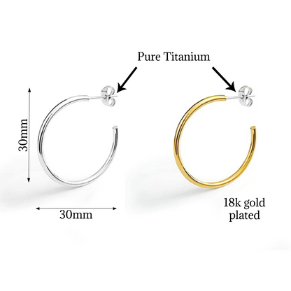 Boucles d'oreilles créoles en titane pur de 30 mm