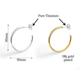 Boucles d'oreilles créoles en titane pur de 30 mm