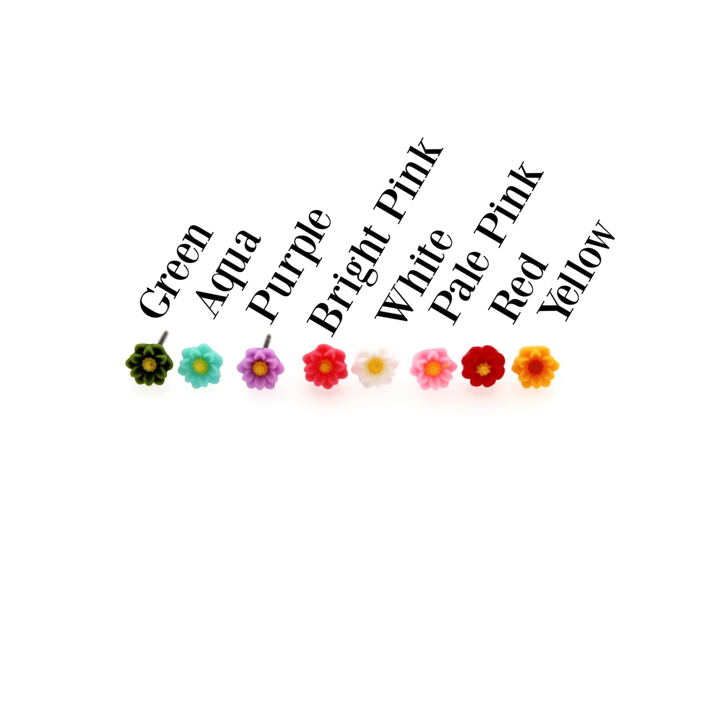 eight colors of 6mm flower earrings
