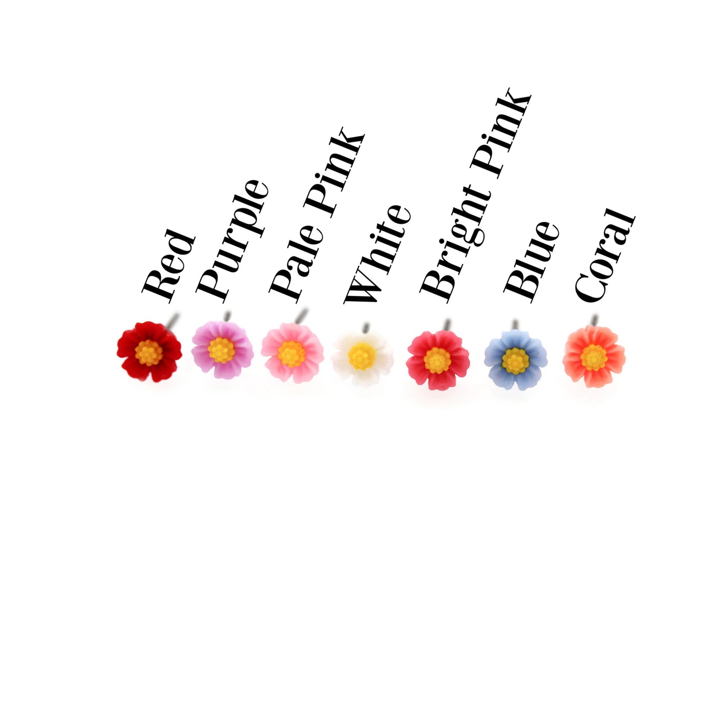 seven flower earrings, all colors
