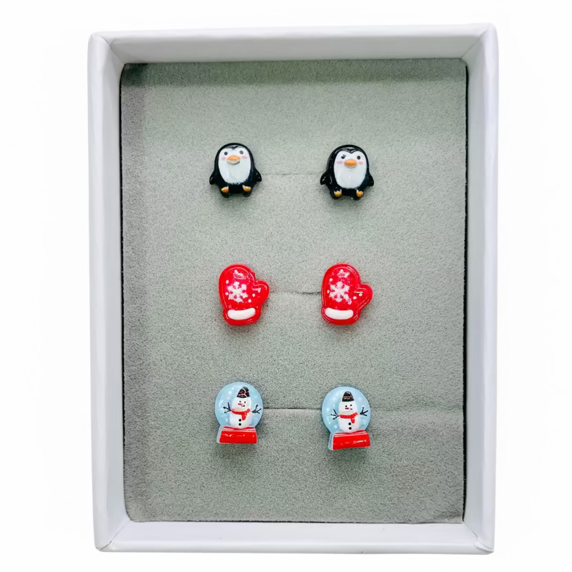 Penguin, Mitten, Snowglobe - Stud Earrings Gift Set