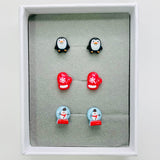 10mm Penguin, Mitten, Snowglobe - Stud Earrings Set
