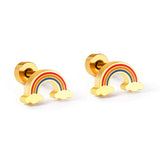 Stainless Steel, PVD 18k Gold Coating, Screw on Flat Backs, Rainbow