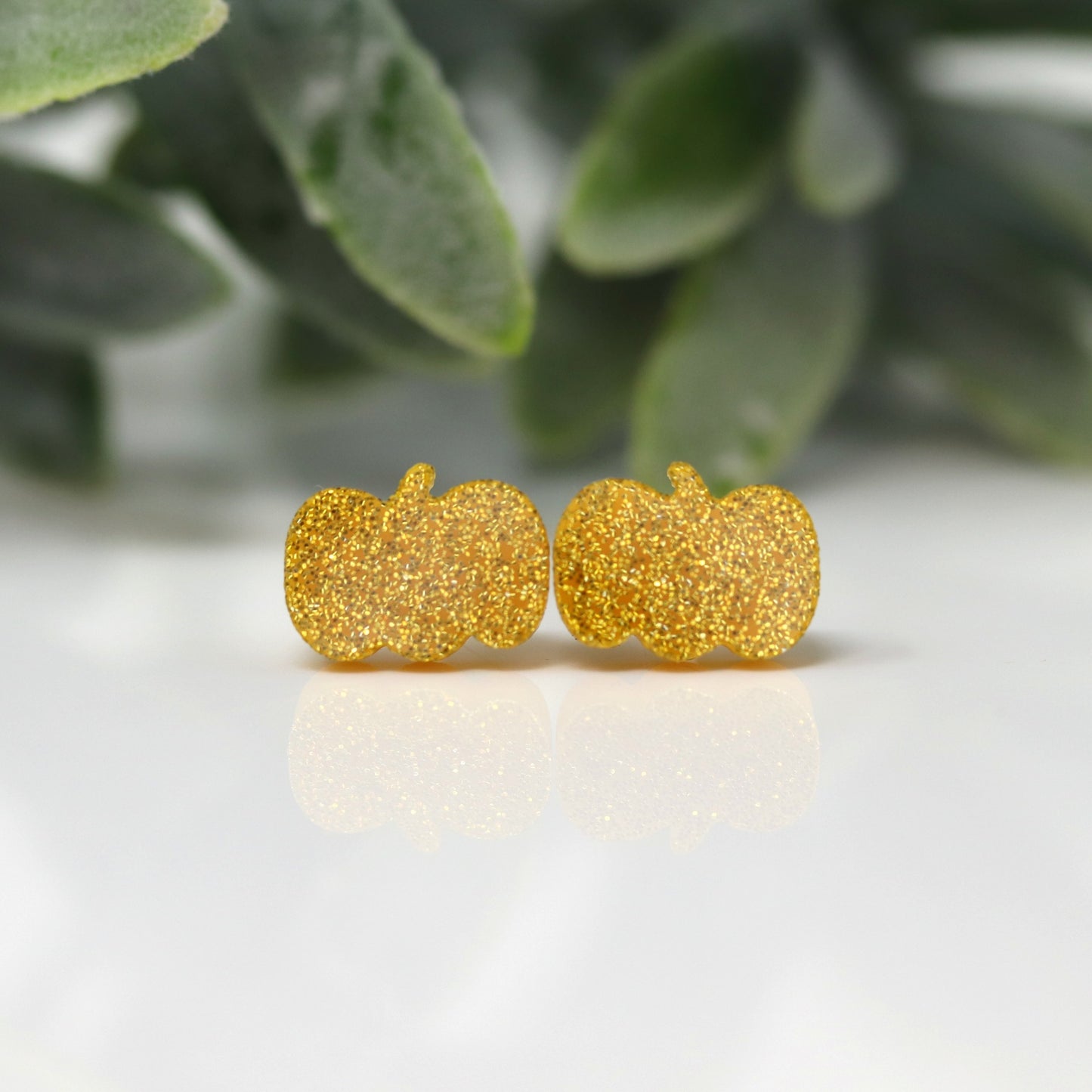 Poteau en plastique ou clip invisible, boucles d'oreilles citrouille à paillettes sans métal, 12 mm