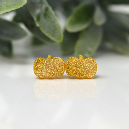 Poteau en plastique ou clip invisible, boucles d'oreilles citrouille à paillettes sans métal, 12 mm