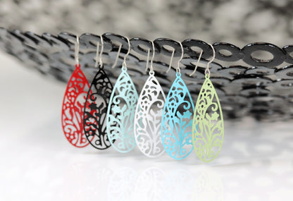 Boucles d'oreilles pendantes en forme de larme en filigrane - 7 couleurs