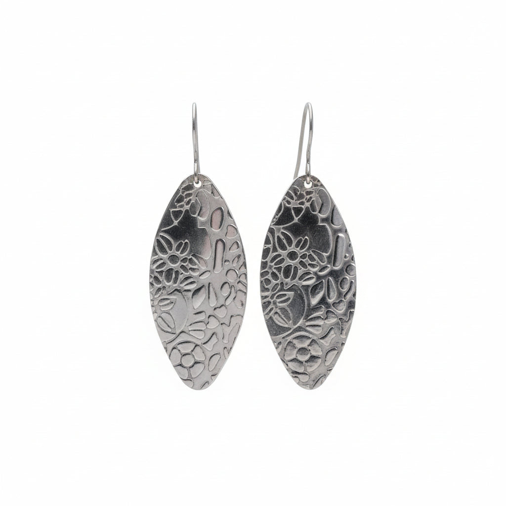 Floral Embossed Oval Dangle Earrings