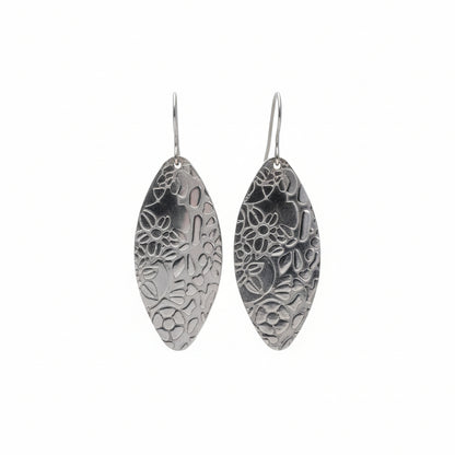 Floral Embossed Oval Dangle Earrings