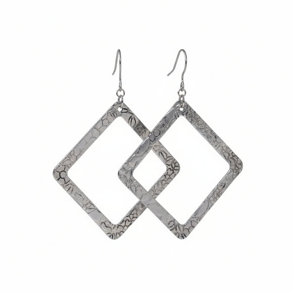 Boucles d'oreilles pendantes carrées à motif floral en relief