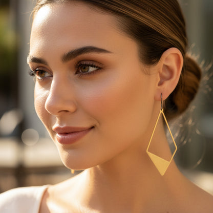 Boucles d'oreilles pendantes en forme de losange ouvert