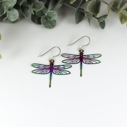 Boucles d'oreilles pendantes libellule arc-en-ciel irisée
