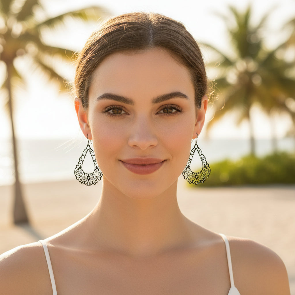 gold floral dangle earrings