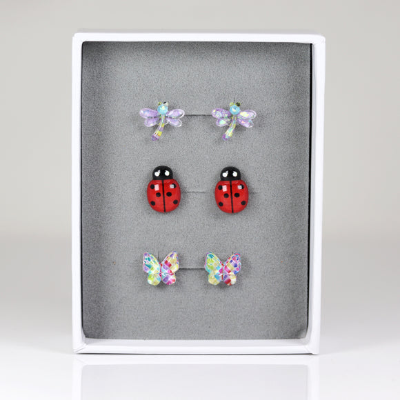 Coffret cadeau de boucles d'oreilles à tige Libellule, coccinelle et papillon
