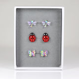 Coffret cadeau de boucles d'oreilles à tige Libellule, coccinelle et papillon