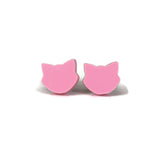 Plastic Post or Invisible Clip On Metal Free Pink Cat Earrings, 10mm