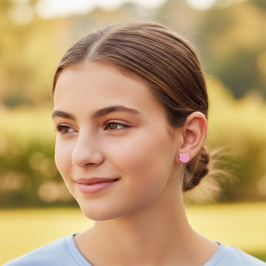 Pink Cat Stud Earrings