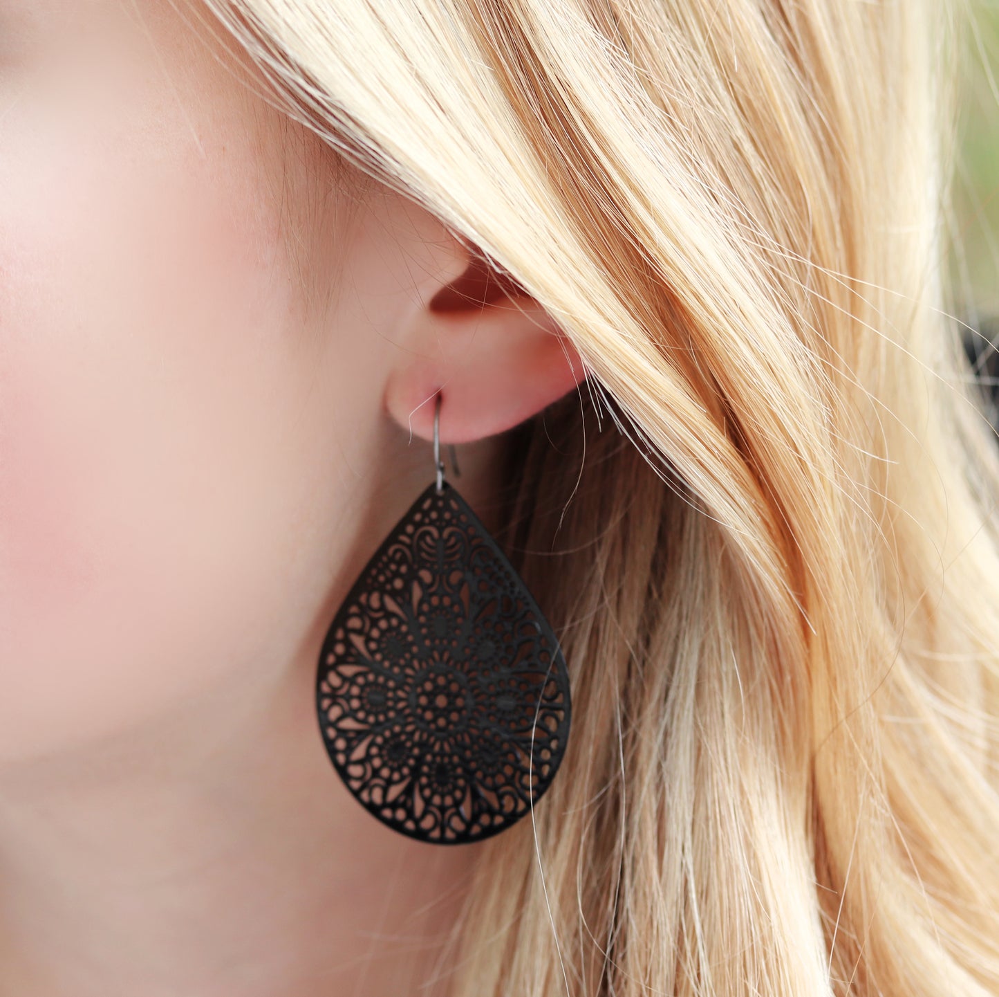 Lace Filigree Teardrop Dangle Earrings - 12 Colors
