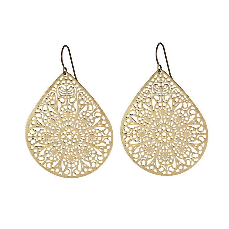 Lace Filigree Teardrop Dangle Earrings - 12 Colors