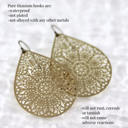 Lace Filigree Teardrop Dangle Earrings - 12 Colors