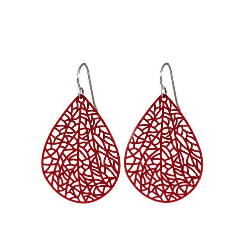 Filigree Leaf Teardrop Dangle Earrings, 16 Colors
