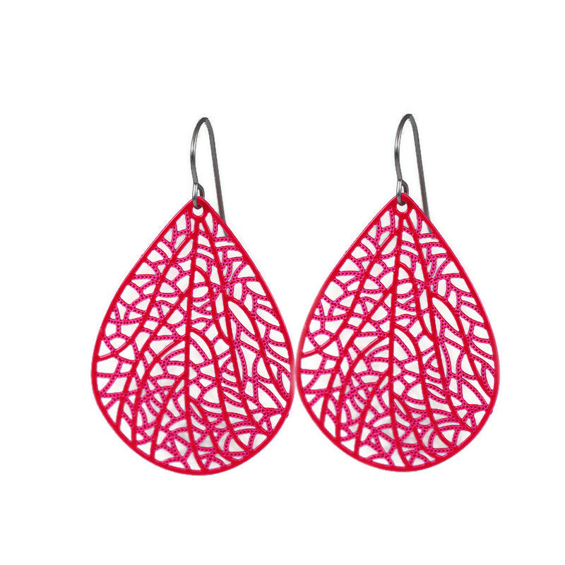 Filigree Leaf Teardrop Dangle Earrings, 16 Colors