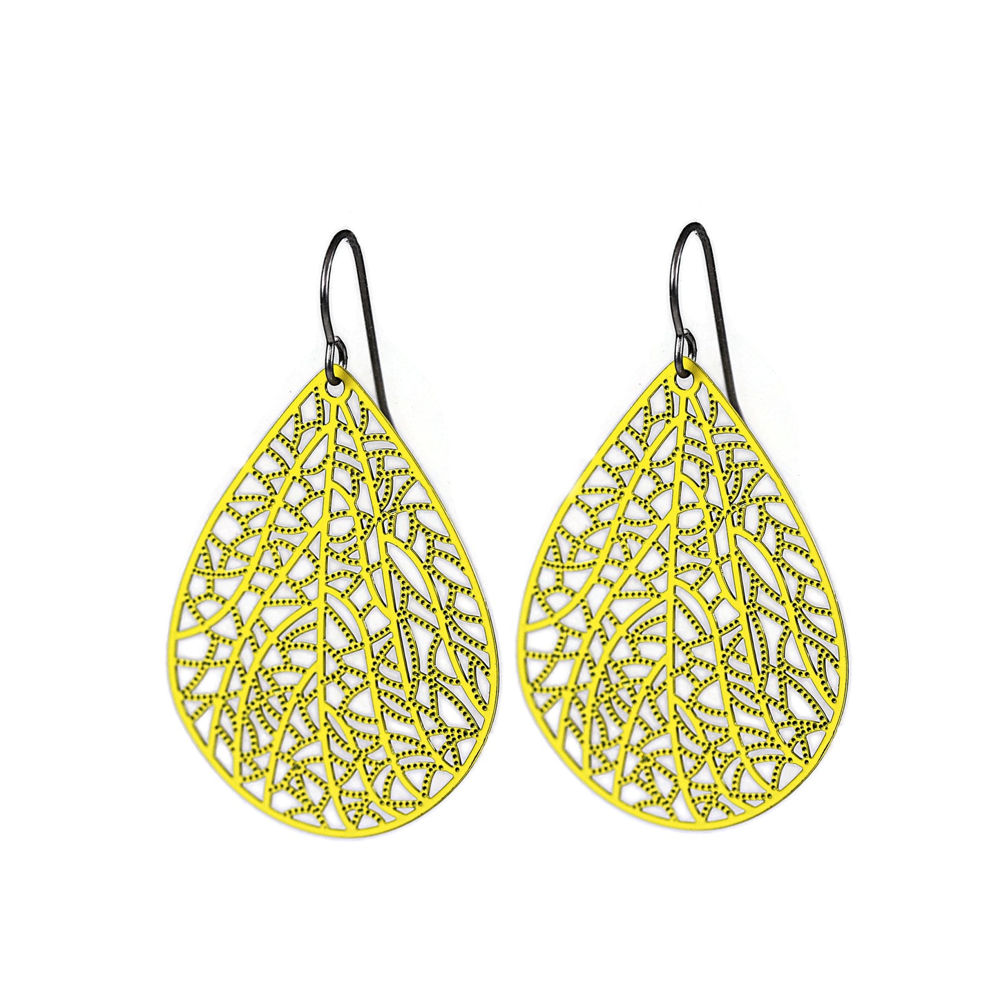 Filigree Leaf Teardrop Dangle Earrings, 16 Colors