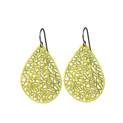 Filigree Leaf Teardrop Dangle Earrings, 16 Colors