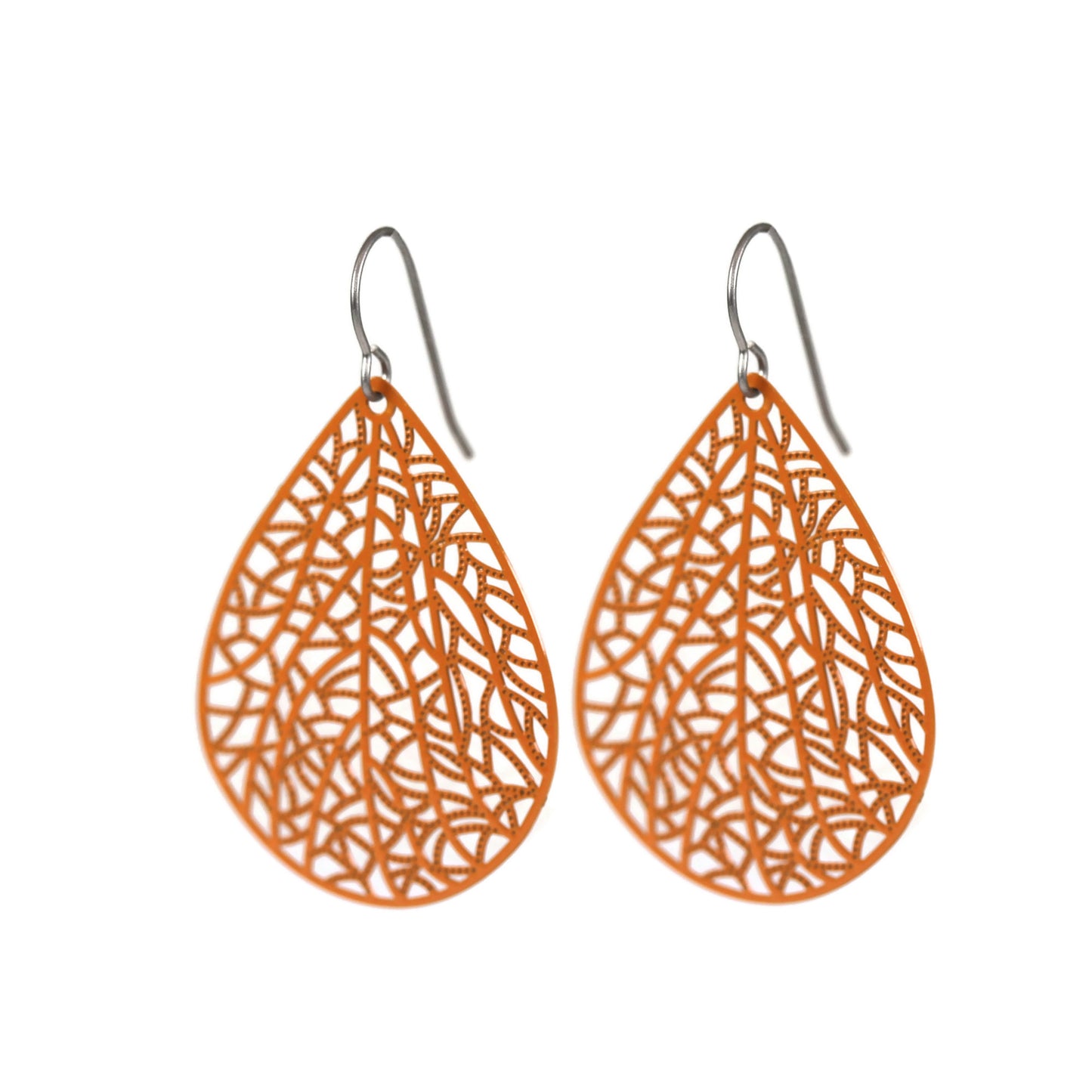 Filigree Leaf Teardrop Dangle Earrings, 16 Colors