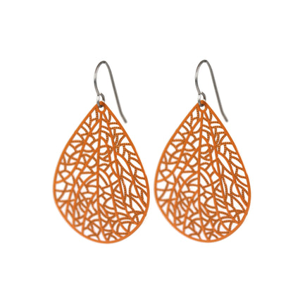 Filigree Leaf Teardrop Dangle Earrings, 16 Colors