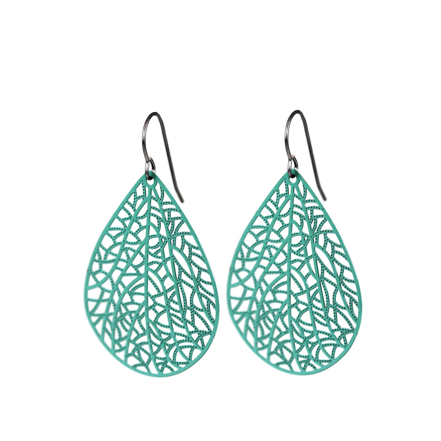 Filigree Leaf Teardrop Dangle Earrings, 16 Colors
