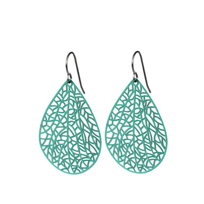 Filigree Leaf Teardrop Dangle Earrings, 16 Colors