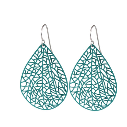 Filigree Leaf Teardrop Dangle Earrings, 16 Colors
