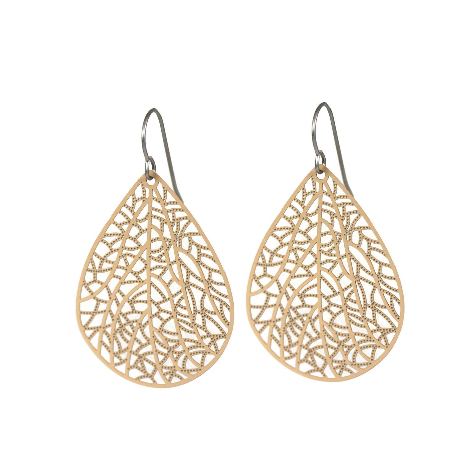 Filigree Leaf Teardrop Dangle Earrings, 16 Colors