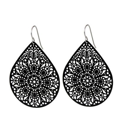 Lace Filigree Teardrop Dangle Earrings - 12 Colors